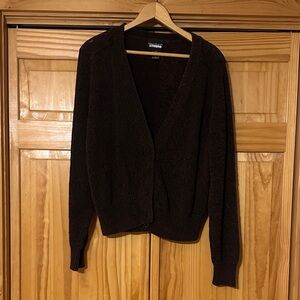 Vintage Designer Original Studio Women's Dark Brown V-Neck Button Front Cardigan